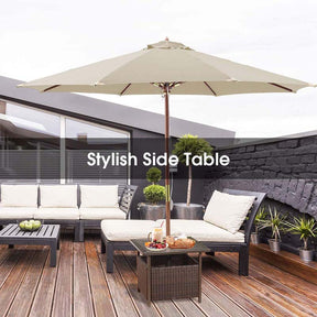 22" Rattan Wicker Steel Outdoor Patio Bistro Side Table Stand with 1.6" Umbrella Hole, Side Square Table for Deck Pool Garden