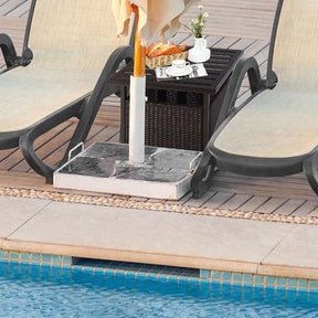22" Rattan Wicker Steel Outdoor Patio Bistro Side Table Stand with 1.6" Umbrella Hole, Side Square Table for Deck Pool Garden