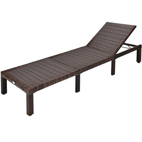 Outdoor Rattan Chaise Lounge, Adjustable Backrest Patio Wicker Lounger Recliner Chair with Zippered Cushions for Backyard Garden Poolside