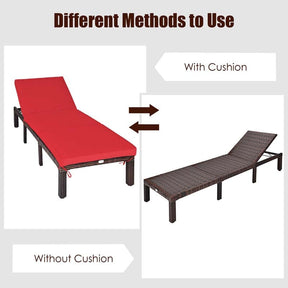Outdoor Rattan Chaise Lounge, Adjustable Backrest Patio Wicker Lounger Recliner Chair with Zippered Cushions for Backyard Garden Poolside