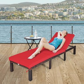 Outdoor Rattan Chaise Lounge, Adjustable Backrest Patio Wicker Lounger Recliner Chair with Zippered Cushions for Backyard Garden Poolside