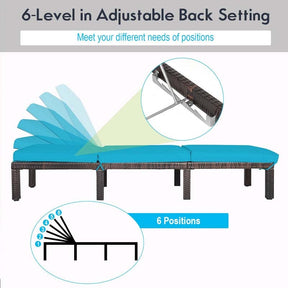 Outdoor Rattan Chaise Lounge, Adjustable Backrest Patio Wicker Lounger Recliner Chair with Zippered Cushions for Backyard Garden Poolside