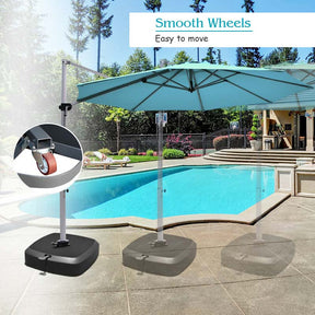330LBS Fillable Cantilever Offset Umbrella Base with Wheels & Easy-Fill Spouts, Water/Sand Filled Outdoor Umbrella Stand for Patio, Poolside