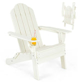 2 PCS Outdoor Folding Adirondack Chairs with Cup Holder, All-Weather PE Patio Lounge Chair for Backyard, Poolside