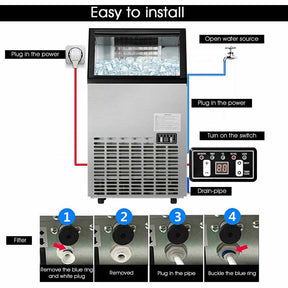 110 LBS/24H Undercounter Commercial Ice Maker, Stainless Steel Built-in Self-Cleaning Ice Machine w/ 33LBS Storage & 24H Timer for Home Bar Restaurant