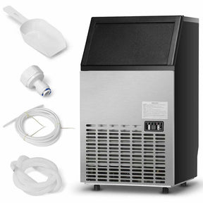 110 LBS/24H Undercounter Commercial Ice Maker, Stainless Steel Built-in Self-Cleaning Ice Machine w/ 33LBS Storage & 24H Timer for Home Bar Restaurant