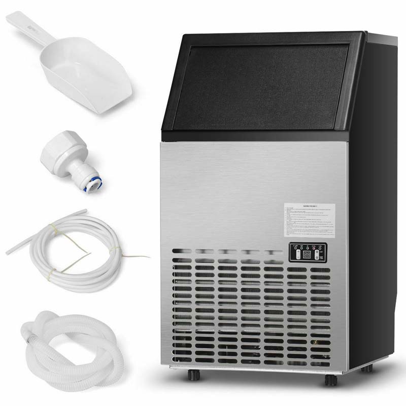 110 LBS/24H Undercounter Commercial Ice Maker, Stainless Steel Built-in Self-Cleaning Ice Machine w/ 33LBS Storage & 24H Timer for Home Bar Restaurant