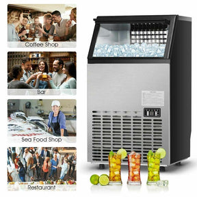 110 LBS/24H Undercounter Commercial Ice Maker, Stainless Steel Built-in Self-Cleaning Ice Machine w/ 33LBS Storage & 24H Timer for Home Bar Restaurant