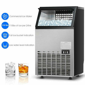 110 LBS/24H Undercounter Commercial Ice Maker, Stainless Steel Built-in Self-Cleaning Ice Machine w/ 33LBS Storage & 24H Timer for Home Bar Restaurant