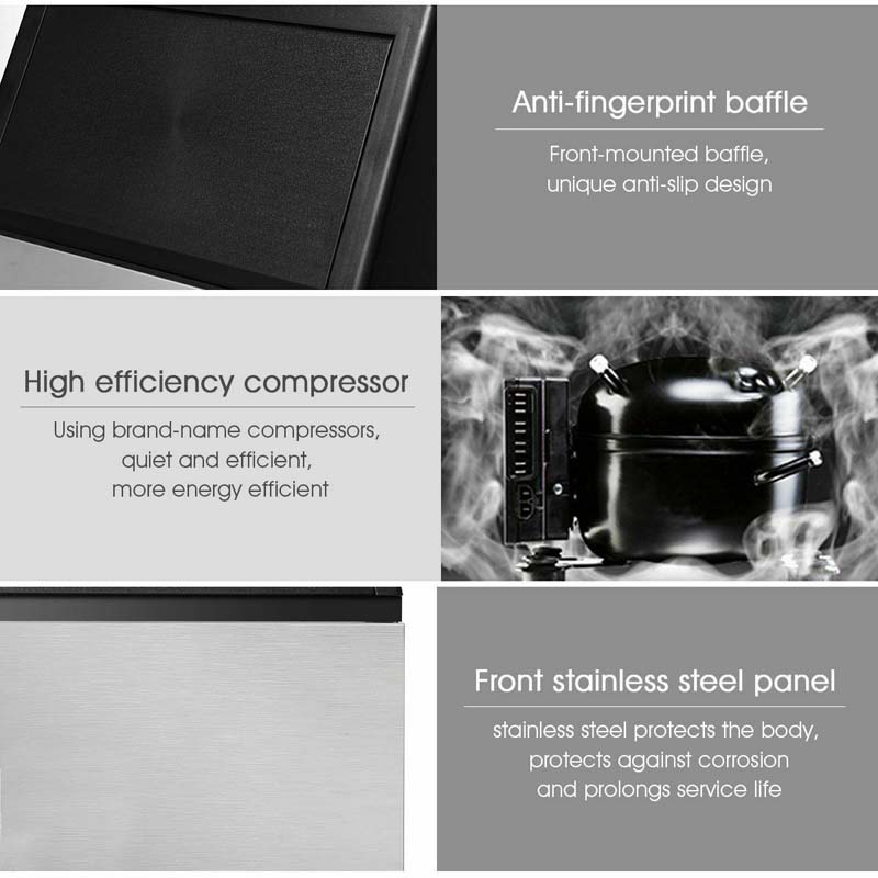 110 LBS/24H Undercounter Commercial Ice Maker, Stainless Steel Built-in Self-Cleaning Ice Machine w/ 33LBS Storage & 24H Timer for Home Bar Restaurant