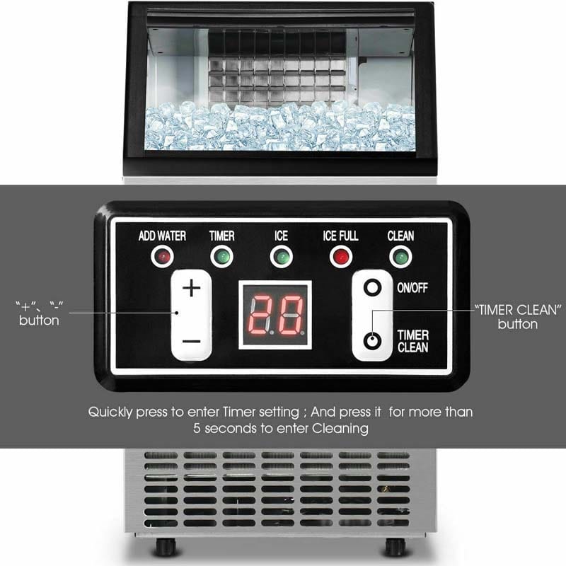 110 LBS/24H Undercounter Commercial Ice Maker, Stainless Steel Built-in Self-Cleaning Ice Machine w/ 33LBS Storage & 24H Timer for Home Bar Restaurant