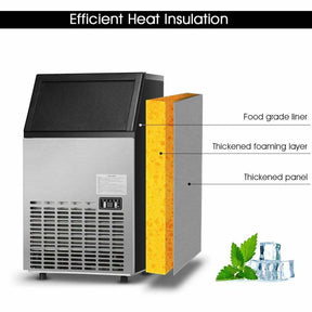 110 LBS/24H Undercounter Commercial Ice Maker, Stainless Steel Built-in Self-Cleaning Ice Machine w/ 33LBS Storage & 24H Timer for Home Bar Restaurant