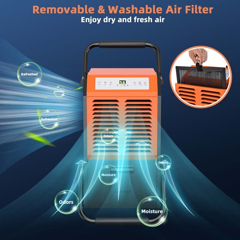 163 PPD Commercial Dehumidifier, 4500 Sq.Ft Crawl Space Dehumidifier with Drain Hose & Water Tank for Basement, Warehouse & Job Site