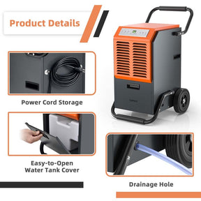 163 PPD Commercial Dehumidifier, 4500 Sq.Ft Crawl Space Dehumidifier with Drain Hose & Water Tank for Basement, Warehouse & Job Site