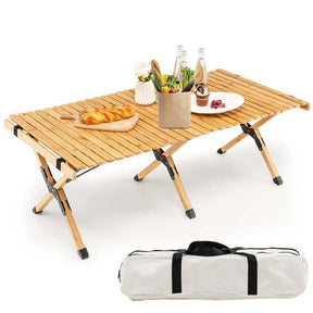 Folding Camping Table Portable Picnic Table with Carry Bag, Roll-up Bamboo Tabletop for BBQ Party Hiking