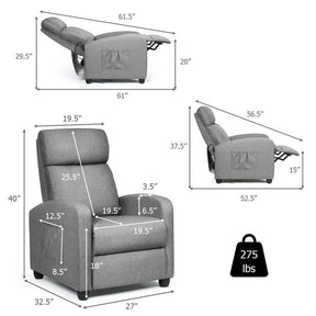PU Leather Massage Recliner Sofa Modern Recliner Chair Winback Single Sofa with Side Pocket