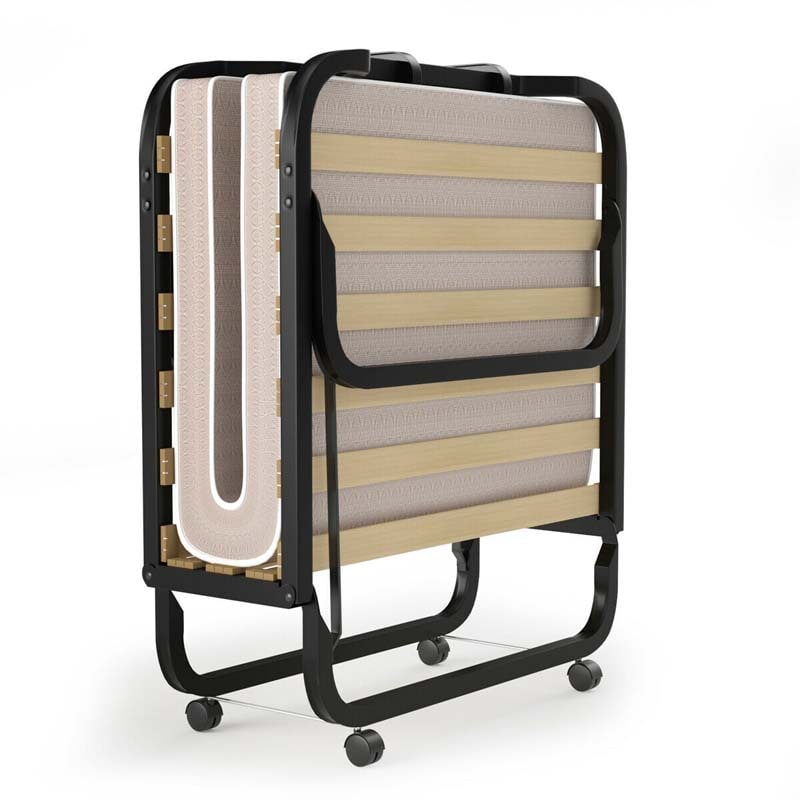 Rollaway Bed with 4 Inch Mattress for Adults, Portable Folding Guest Bed Sleeper Bed Cot on Wheels for Home Office, Made in Italy