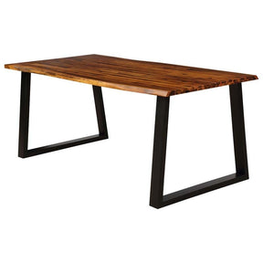 Rustic Acacia Wood Dining Table with Metal Legs, Rectangular Picnic Table for Indoor Outdoor Use