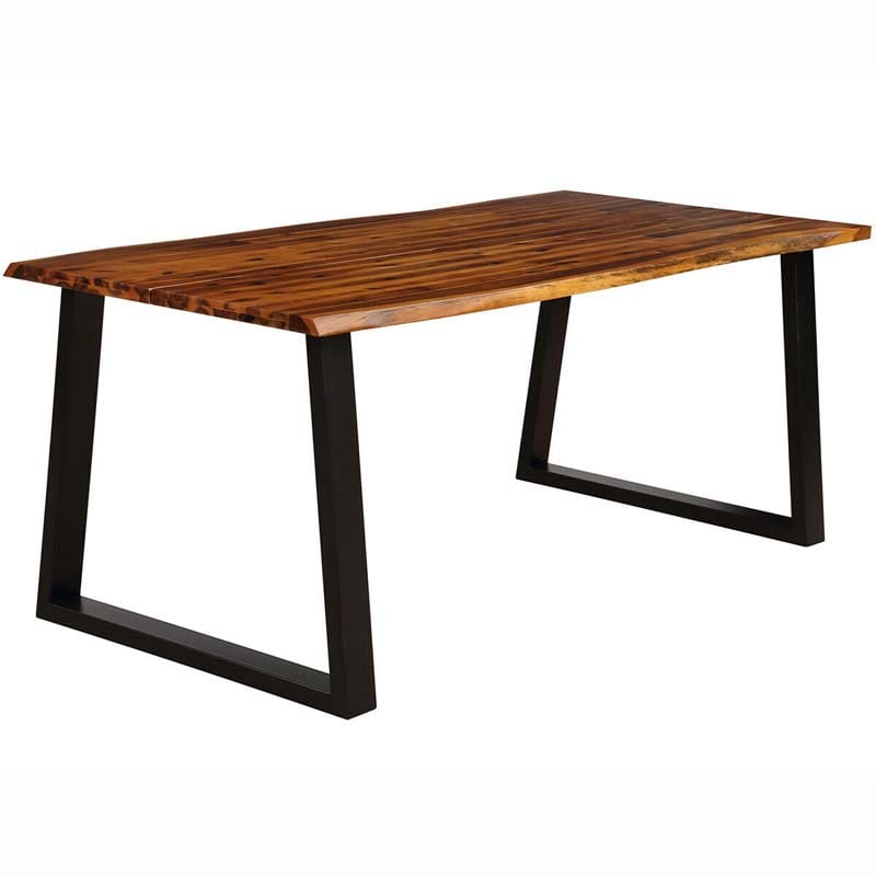 Rustic Acacia Wood Dining Table with Metal Legs, Rectangular Picnic Table for Indoor Outdoor Use