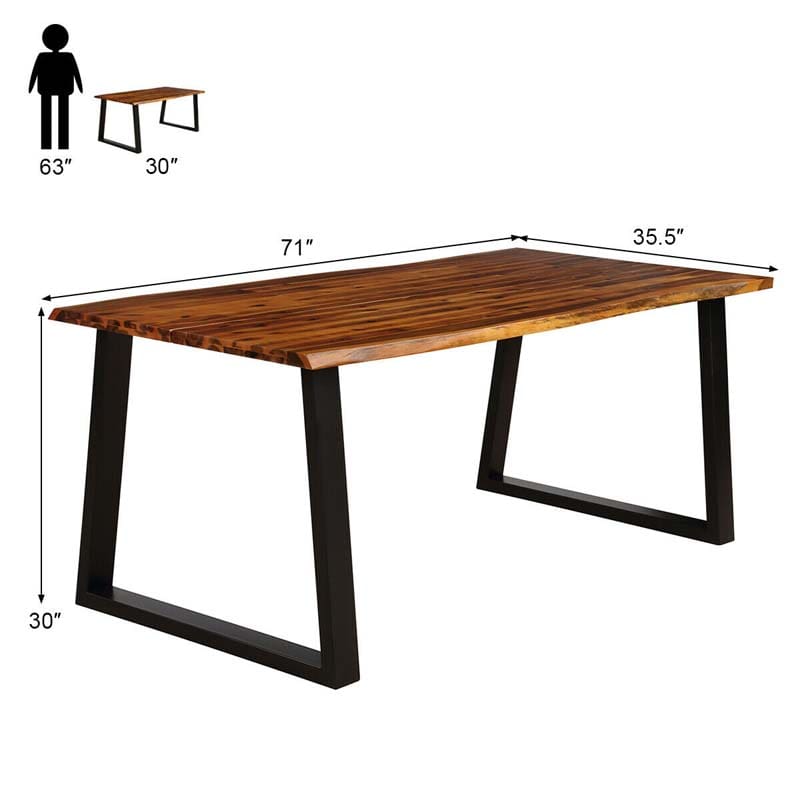 Rustic Acacia Wood Dining Table with Metal Legs, Rectangular Picnic Table for Indoor Outdoor Use