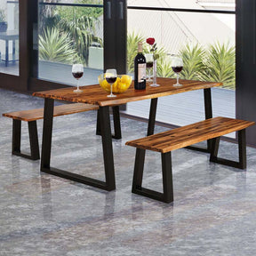 Rustic Acacia Wood Dining Table with Metal Legs, Rectangular Picnic Table for Indoor Outdoor Use