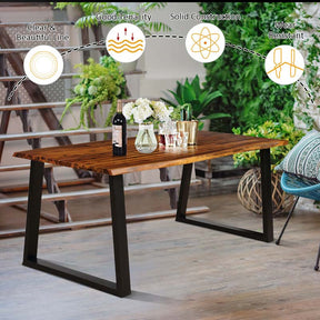 Rustic Acacia Wood Dining Table with Metal Legs, Rectangular Picnic Table for Indoor Outdoor Use