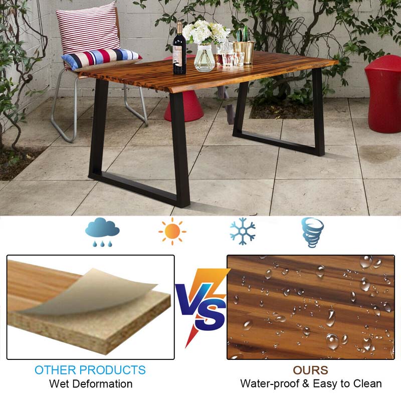 Rustic Acacia Wood Dining Table with Metal Legs, Rectangular Picnic Table for Indoor Outdoor Use