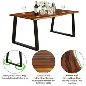 Rustic Acacia Wood Dining Table with Metal Legs, Rectangular Picnic Table for Indoor Outdoor Use