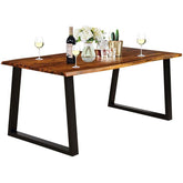 Rustic Acacia Wood Dining Table with Metal Legs, Rectangular Picnic Table for Indoor Outdoor Use