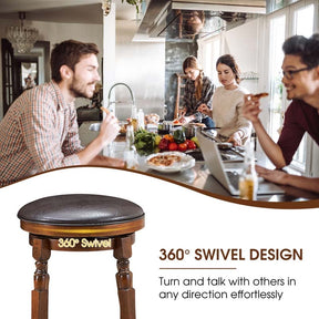 24" Backless Swivel Bar Stools Set of 2/4, Rubber Wood Counter Height Bar Chairs with Faux Leather Padded Seat for Kitchen Island, Pub, Cafe