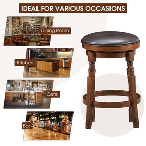 24" Backless Swivel Bar Stools Set of 2/4, Rubber Wood Counter Height Bar Chairs with Faux Leather Padded Seat for Kitchen Island, Pub, Cafe