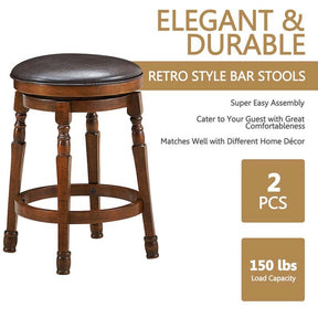 24" Backless Swivel Bar Stools Set of 2/4, Rubber Wood Counter Height Bar Chairs with Faux Leather Padded Seat for Kitchen Island, Pub, Cafe