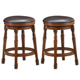 24" Backless Swivel Bar Stools Set of 2/4, Rubber Wood Counter Height Bar Chairs with Faux Leather Padded Seat for Kitchen Island, Pub, Cafe