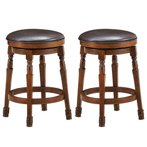 24" Backless Swivel Bar Stools Set of 2/4, Rubber Wood Counter Height Bar Chairs with Faux Leather Padded Seat for Kitchen Island, Pub, Cafe