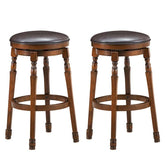 29" Backless Swivel Bar Stools, Round Rubber Wood Bar Height Stool with Faux Leather Padded Seat & Footrest for Kitchen Island, Pub Cafe