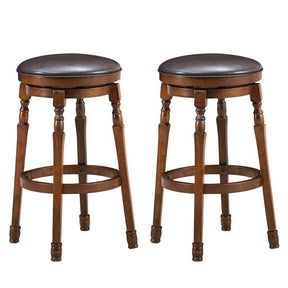 29" Backless Swivel Bar Stools, Round Rubber Wood Bar Height Stool with Faux Leather Padded Seat & Footrest for Kitchen Island, Pub Cafe