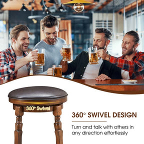 29" Backless Swivel Bar Stools, Round Rubber Wood Bar Height Stool with Faux Leather Padded Seat & Footrest for Kitchen Island, Pub Cafe