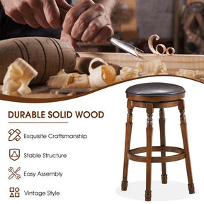 29" Backless Swivel Bar Stools, Round Rubber Wood Bar Height Stool with Faux Leather Padded Seat & Footrest for Kitchen Island, Pub Cafe