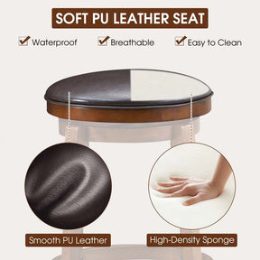 29" Backless Swivel Bar Stools, Round Rubber Wood Bar Height Stool with Faux Leather Padded Seat & Footrest for Kitchen Island, Pub Cafe