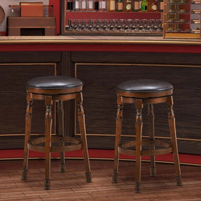 29" Backless Swivel Bar Stools, Round Rubber Wood Bar Height Stool with Faux Leather Padded Seat & Footrest for Kitchen Island, Pub Cafe