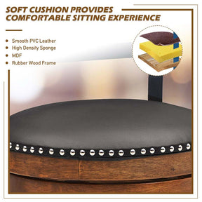 30.5" Wooden Swivel Bar Stools Set of 2 with Back & Leather Padded Seat, Upholstered Bar Height Dining Chairs for Kitchen Island, Pub, Restaurant