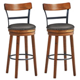 30.5" Wooden Swivel Bar Stools Set of 2 with Back & Leather Padded Seat, Upholstered Bar Height Dining Chairs for Kitchen Island, Pub, Restaurant