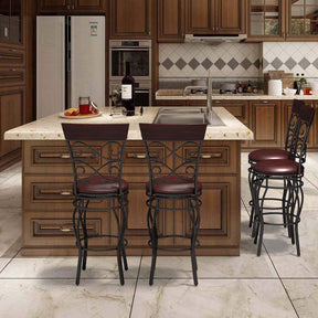 30" Vintage Metal Swivel Bar Stools Set of 2, Bar Height Dining Chairs with Back & Upholstered PU Leather Padded Seat for Pub, Kitchen Island