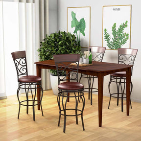 30" Vintage Metal Swivel Bar Stools Set of 2, Bar Height Dining Chairs with Back & Upholstered PU Leather Padded Seat for Pub, Kitchen Island