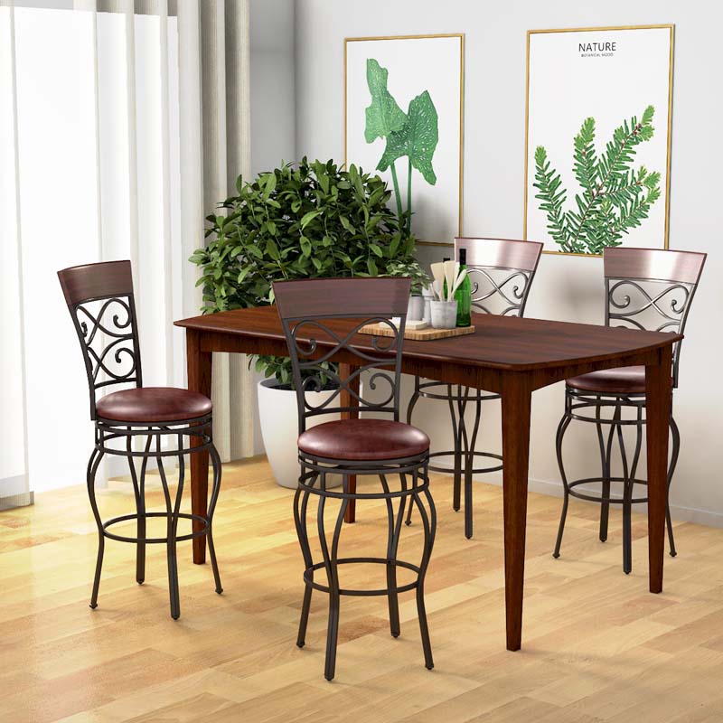 30" Vintage Metal Swivel Bar Stools Set of 2, Bar Height Dining Chairs with Back & Upholstered PU Leather Padded Seat for Pub, Kitchen Island