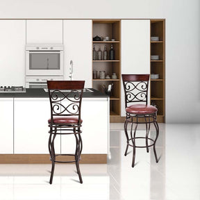 30" Vintage Metal Swivel Bar Stools Set of 2, Bar Height Dining Chairs with Back & Upholstered PU Leather Padded Seat for Pub, Kitchen Island