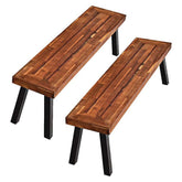 Set of 2 Rustic Acacia Wood Bench with Metal Legs, Indoor & Outdoor Dining Bench Patio Picnic Bench