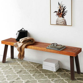 Set of 2 Rustic Acacia Wood Bench with Metal Legs, Indoor & Outdoor Dining Bench Patio Picnic Bench