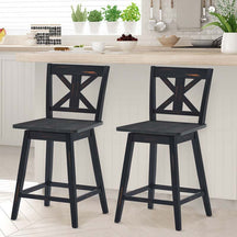 Vintage 360° Swivel Bar Stools Set of 2, Rubber Wood Counter Height Chairs with Back & Non-Slip Foot Pads for Kitchen, Counter, Restaurant