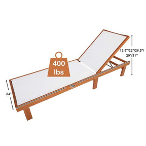Eucalyptus Wood Outdoor Chaise Lounge Chair, 5-Position Adjustable Patio Recliner Sun Lounger with Breathable Quick-Drying Fabric for Poolside